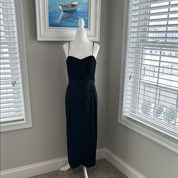 Vintage Kenar Dress Formal Sleeveless Black Maxi Crocheted Dress - Picture 2 of 15